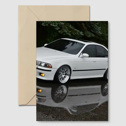 BMW E39 M5 White Wet Street Reflection