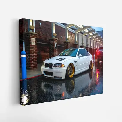 BMW M3 White Stance Rainy Urban Street