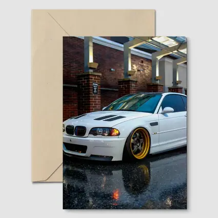 BMW M3 White Stance Rainy Urban Street