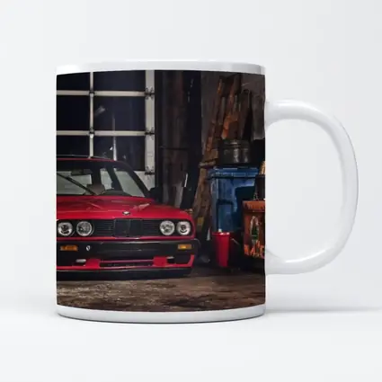 BMW E30 Red Coupe Garage Workshop Scene
