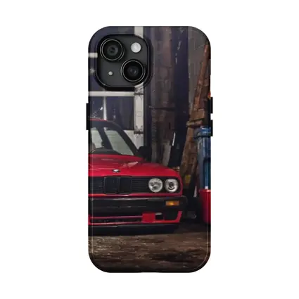 BMW E30 Red Coupe Garage Workshop Scene