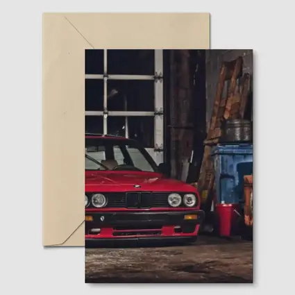 BMW E30 Red Coupe Garage Workshop Scene