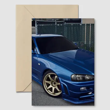 Nissan Skyline GT R R34 Blue Parking Lot