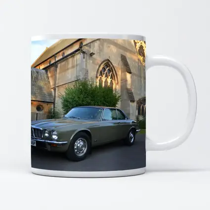 Classic Jaguar XJC Olive Green Church Background