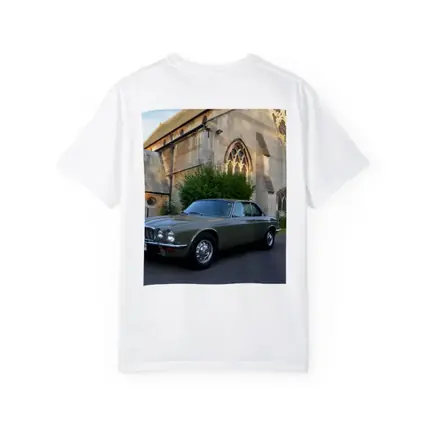 Classic Jaguar XJC Olive Green Church Background