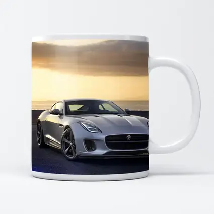 Jaguar F-Type Silver Coupe Coastal Sunset