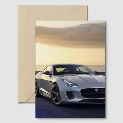 Jaguar F-Type Silver Coupe Coastal Sunset