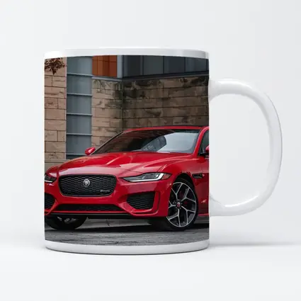 Jaguar XE Red Sedan Urban Building Background