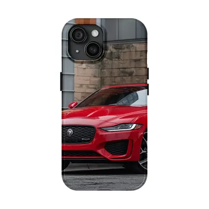 Jaguar XE Red Sedan Urban Building Background
