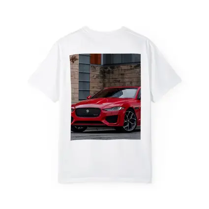 Jaguar XE Red Sedan Urban Building Background