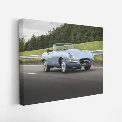 Jaguar E-Type Classic Blue Roadster Driving