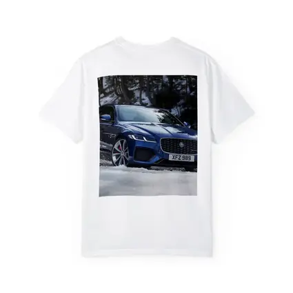 Jaguar XF Blue Sedan Driving Through Snow