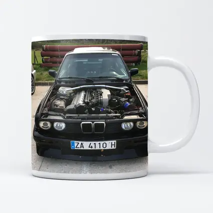 BMW E30 Black Classic Open Hood Engine