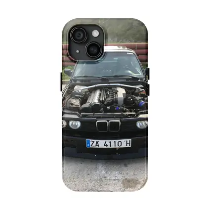 BMW E30 Black Classic Open Hood Engine