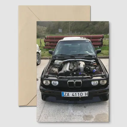 BMW E30 Black Classic Open Hood Engine