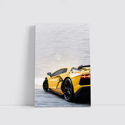 Lamborghini Aventador Yellow Against Concrete Wall