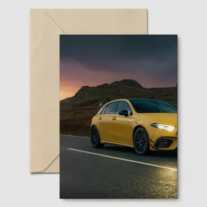 Mercedes AMG Yellow Hatchback Moody Highland Road