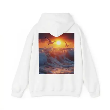 Seagulls Flying Over Ocean Sunset Waves