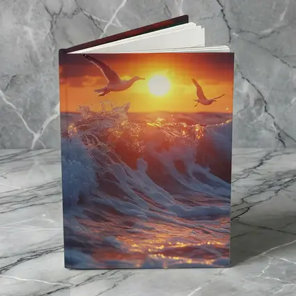 Seagulls Flying Over Ocean Sunset Waves