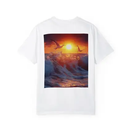 Seagulls Flying Over Ocean Sunset Waves