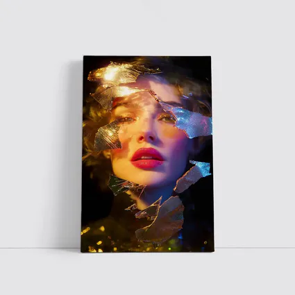 Woman Portrait Shattered Gold Foil Dark Background