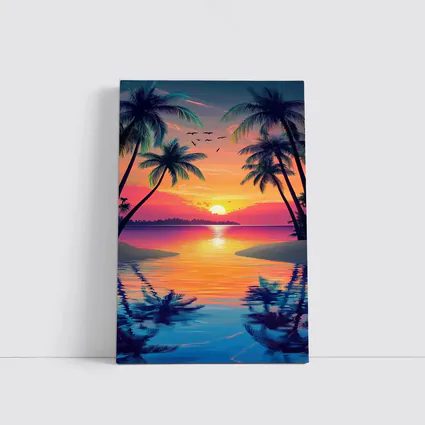 Tropical Sunset Palm Trees Colorful Beach