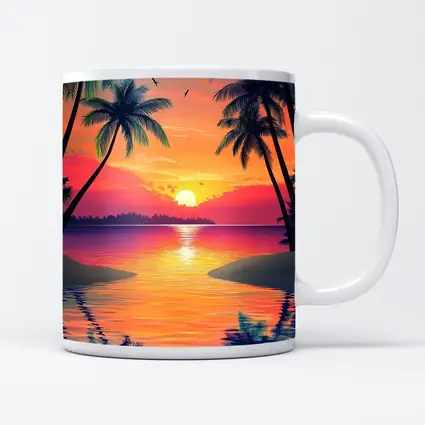 Tropical Sunset Palm Trees Colorful Beach