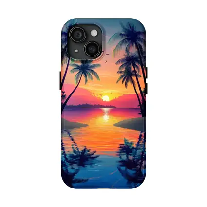 Tropical Sunset Palm Trees Colorful Beach