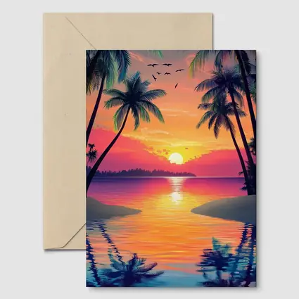 Tropical Sunset Palm Trees Colorful Beach