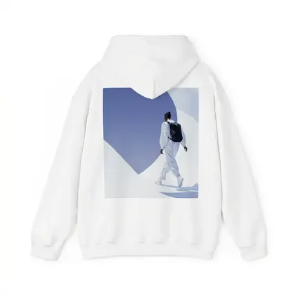 Person White Outfit Black Backpack Blue Sky