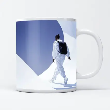 Person White Outfit Black Backpack Blue Sky