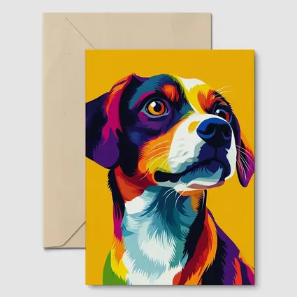 Beagle Dog Colorful Pop Art Yellow Background