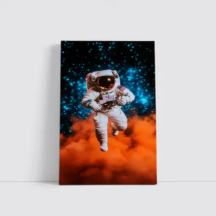 Astronaut Floating Above Orange Cosmic Nebula