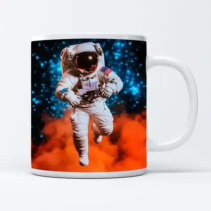 Astronaut Floating Above Orange Cosmic Nebula