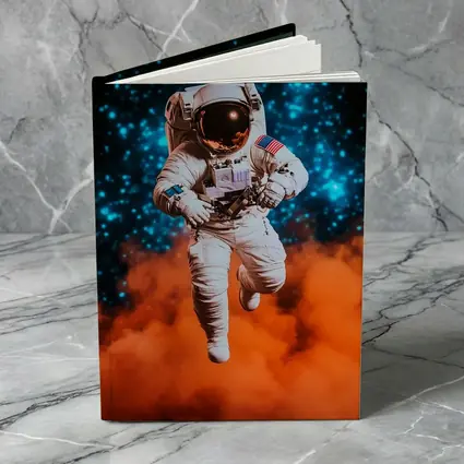 Astronaut Floating Above Orange Cosmic Nebula