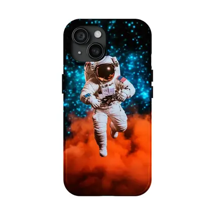 Astronaut Floating Above Orange Cosmic Nebula