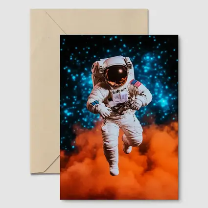 Astronaut Floating Above Orange Cosmic Nebula