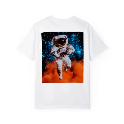 Astronaut Floating Above Orange Cosmic Nebula