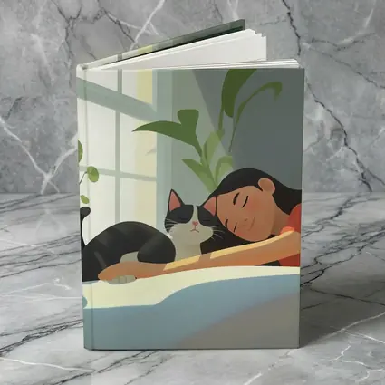 Girl Sleeping With Black Cat Cozy Room