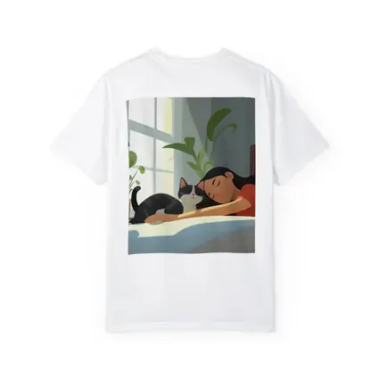 Girl Sleeping With Black Cat Cozy Room
