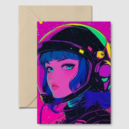 Anime Girl Astronaut Neon Pink Space
