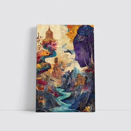 Purple Buddha Colorful Asian Landscape Collage Art
