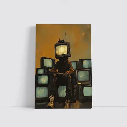 TV Head Figure Sitting On Retro Televisions