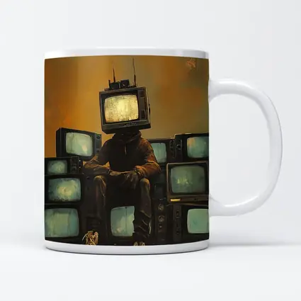 TV Head Figure Sitting On Retro Televisions