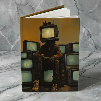 TV Head Figure Sitting On Retro Televisions