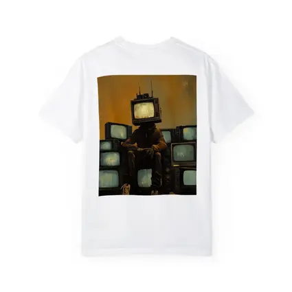 TV Head Figure Sitting On Retro Televisions