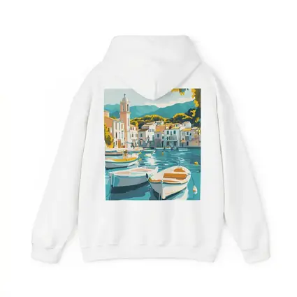 Mediterranean Harbor Town Boats Illustration Art