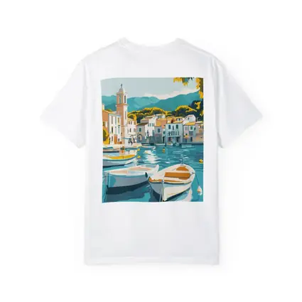 Mediterranean Harbor Town Boats Illustration Art