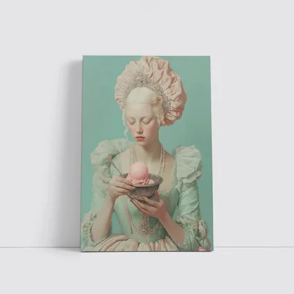 Rococo Woman Holding Pink Ice Cream Bowl