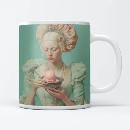 Rococo Woman Holding Pink Ice Cream Bowl